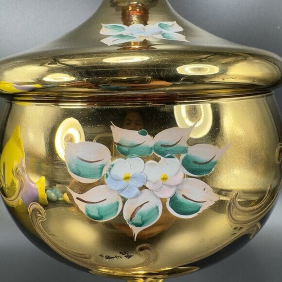 Venetian Glass Candy Dish Container Jar Apothecary Jar Painted Italian Glass VTG - Picture 4 of 16